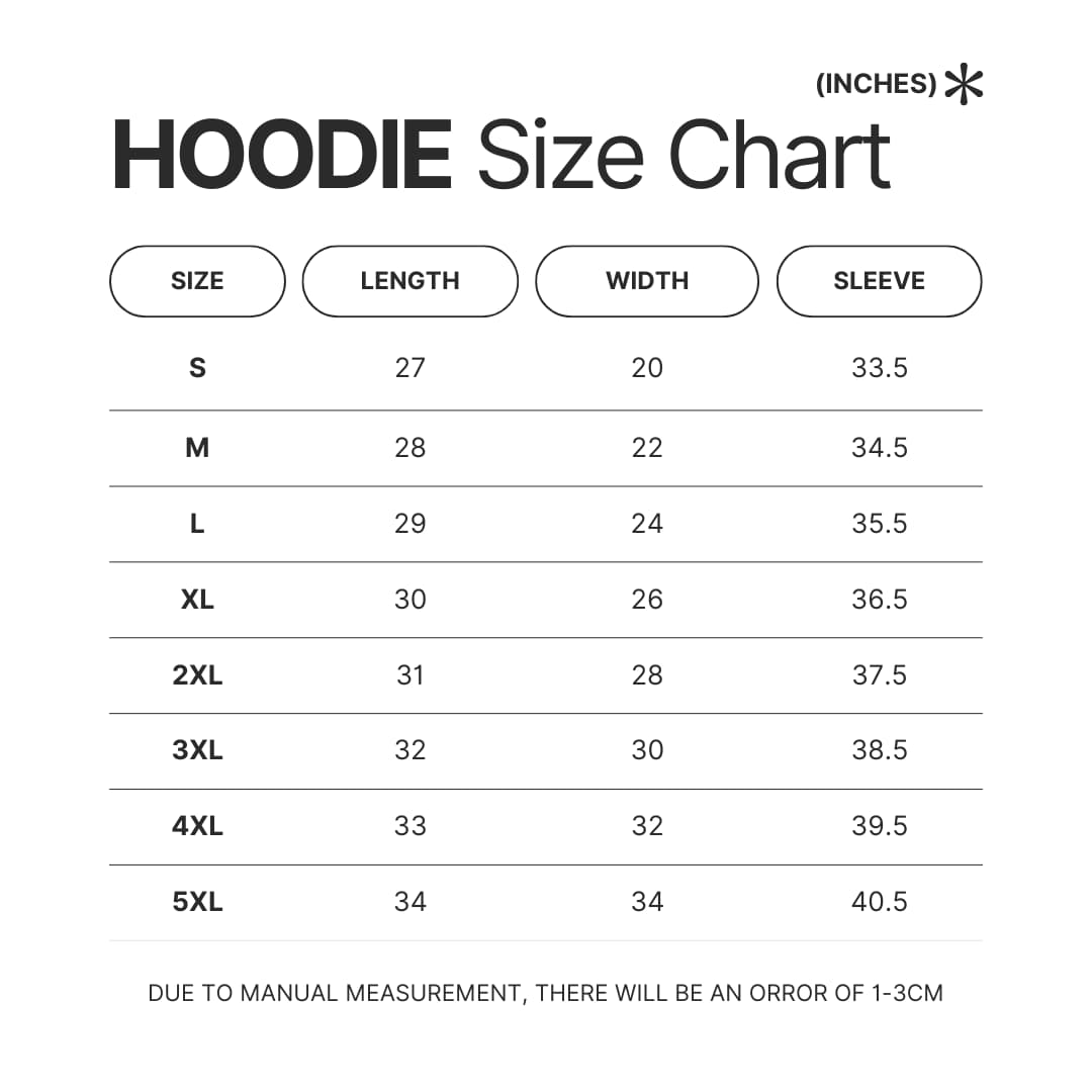 Hoodie Size Chart - The Amity Affliction Merch