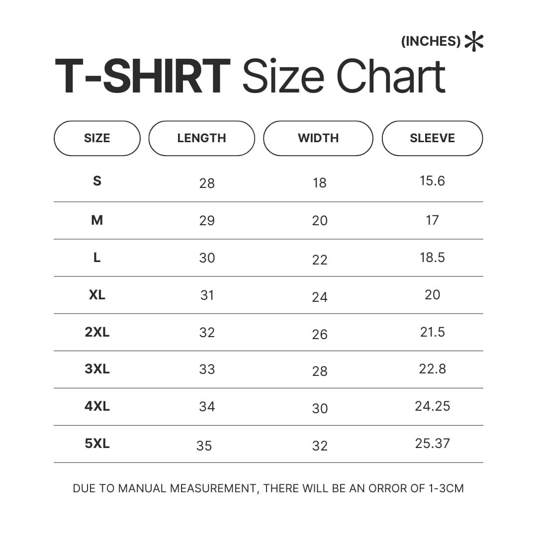 T shirt Size Chart - The Amity Affliction Merch