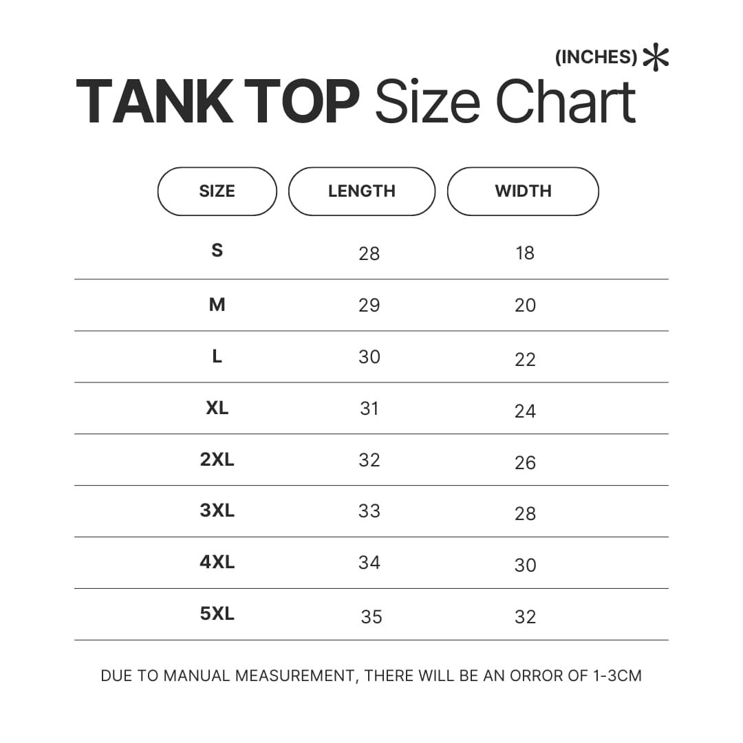 Tank Top Size Chart - The Amity Affliction Merch