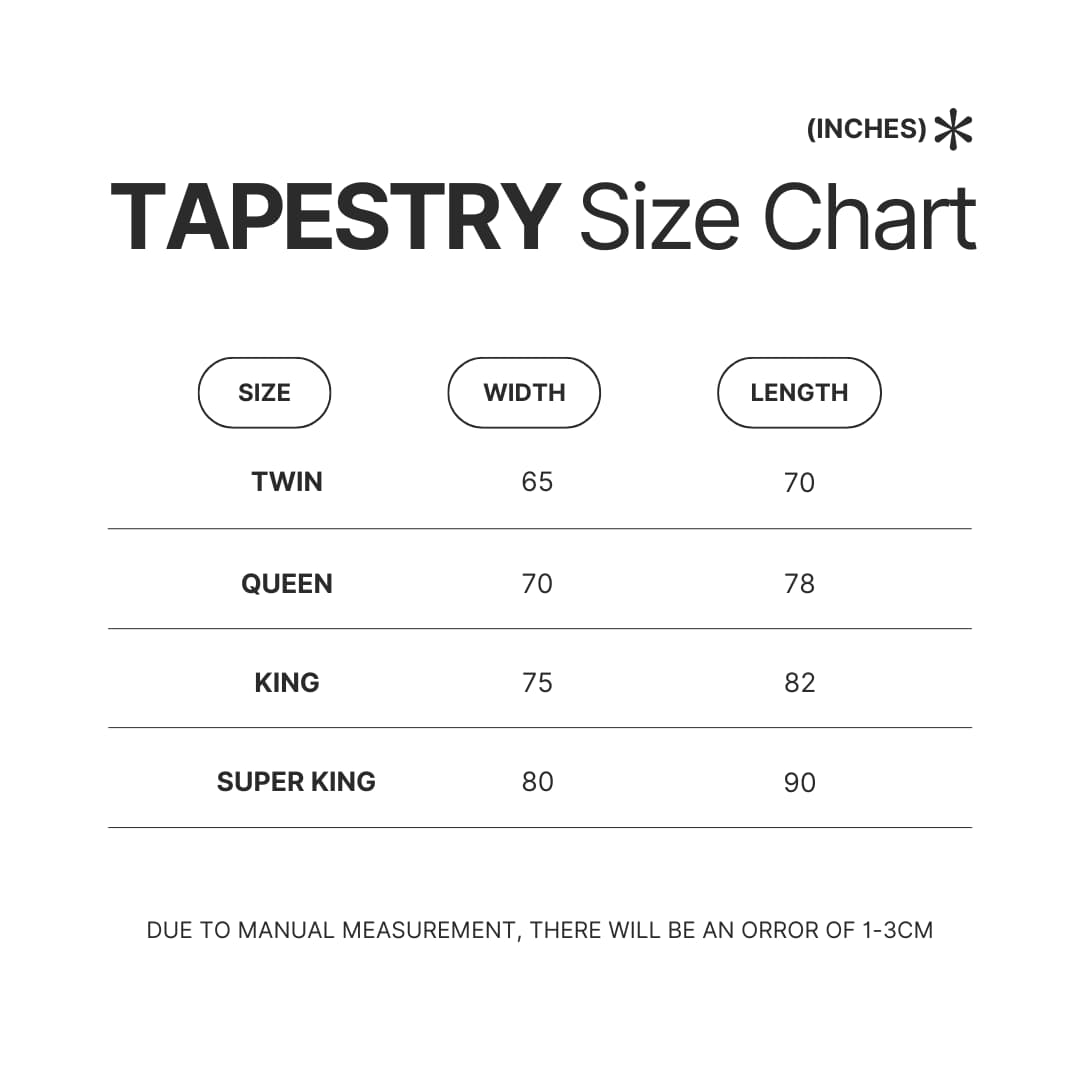 Tapestry Size Chart - The Amity Affliction Merch